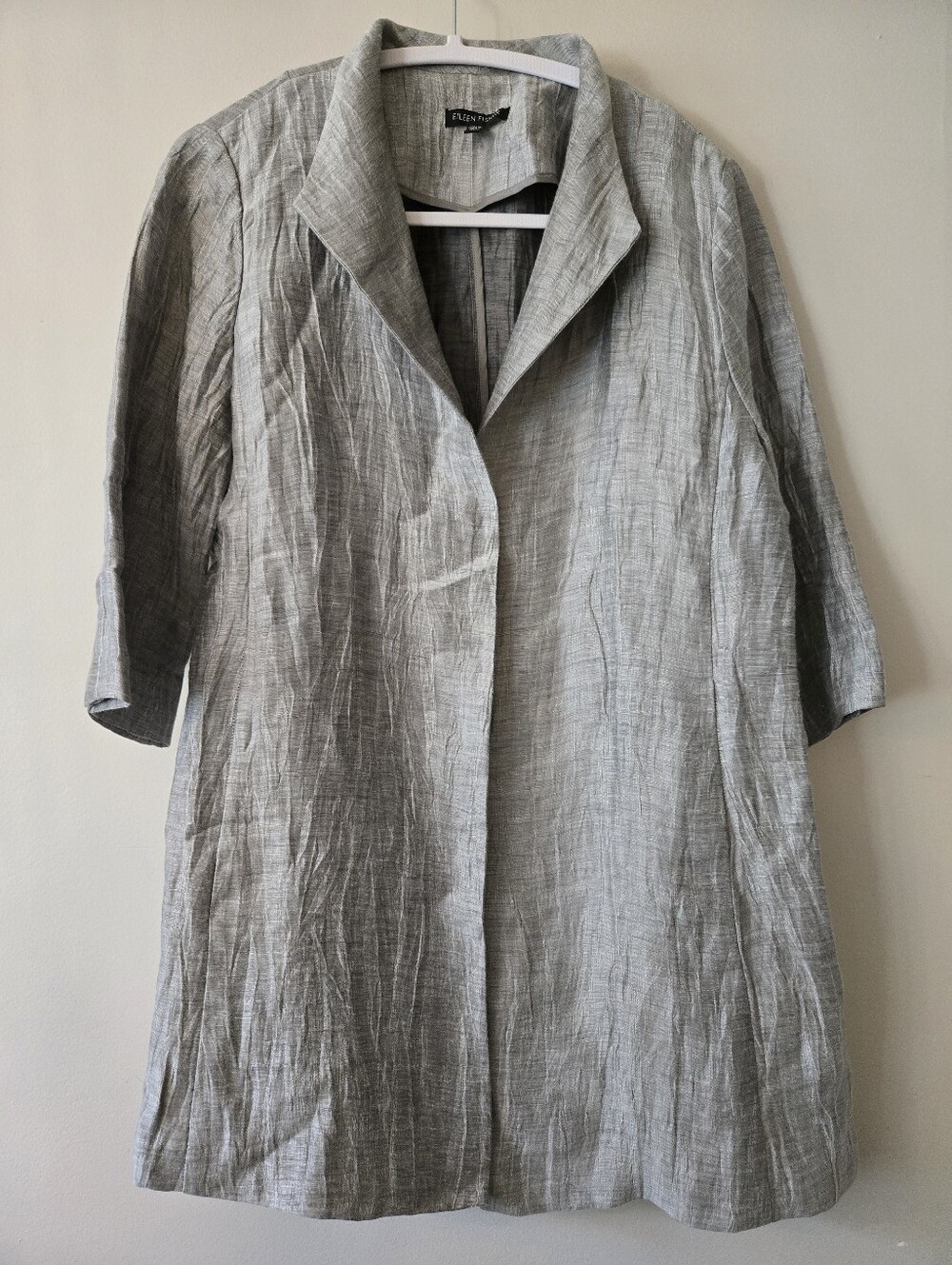 Eileen Fisher Italian Linen Silk [Small].Duster Jacket Silver Gray Crinkle - Picture 8 of 11